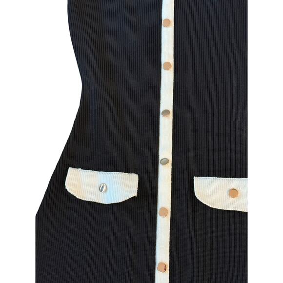 (S) NWT Meshki /Evenuel Sawyer Contrast Button Ribbed Maxi Dress Black/White - Picture 7 of 12